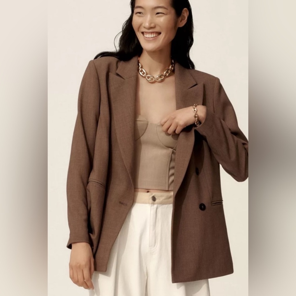 Anthropologie Maeve Oversized Blazer Jacket Double Breasted Menswear Sz XS Brown